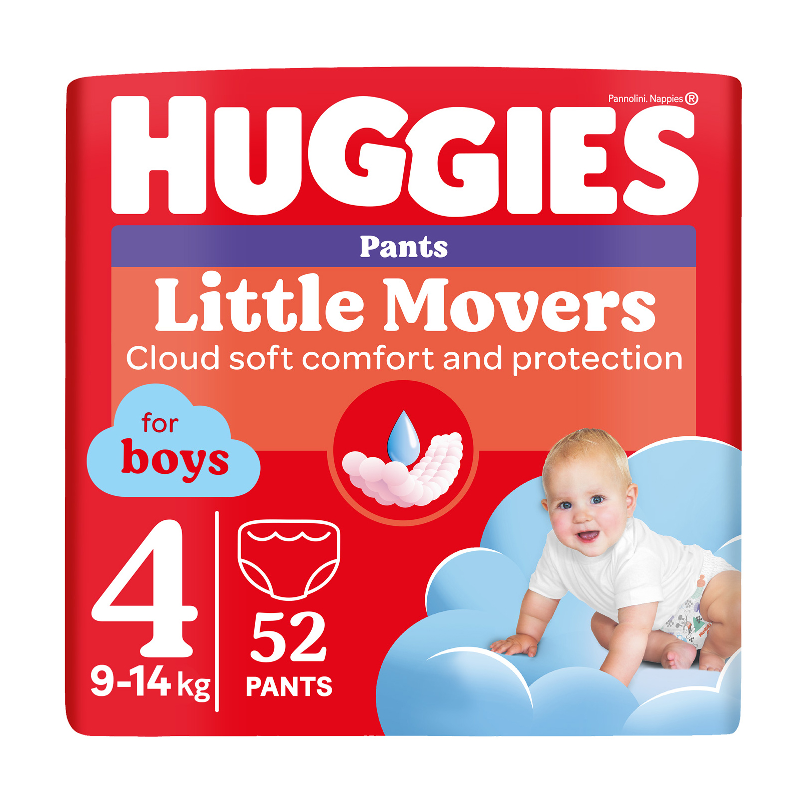 Підгузки-трусики Huggies Little Movers Pants для хлопчиків, розмір 4 (9-14 кг), 52 шт